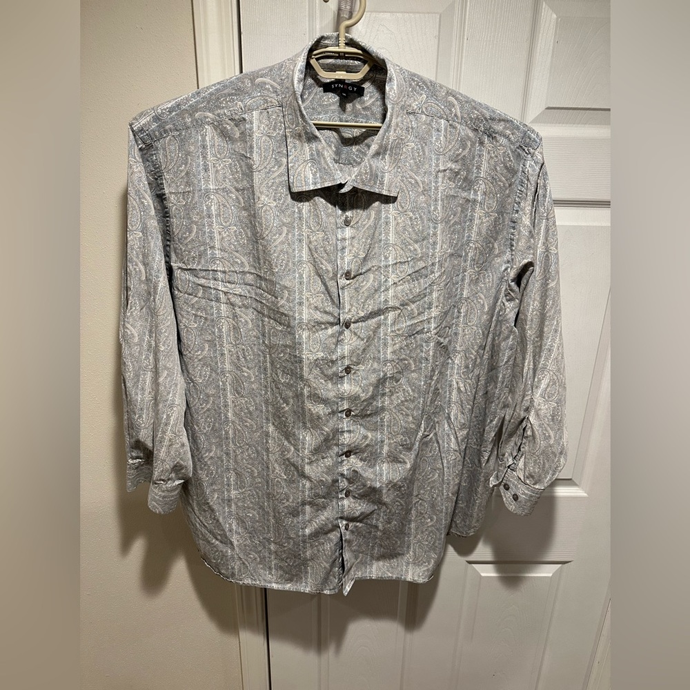 Synergy Men’s Casual Shirt Blue and Tan Paisley 5XL